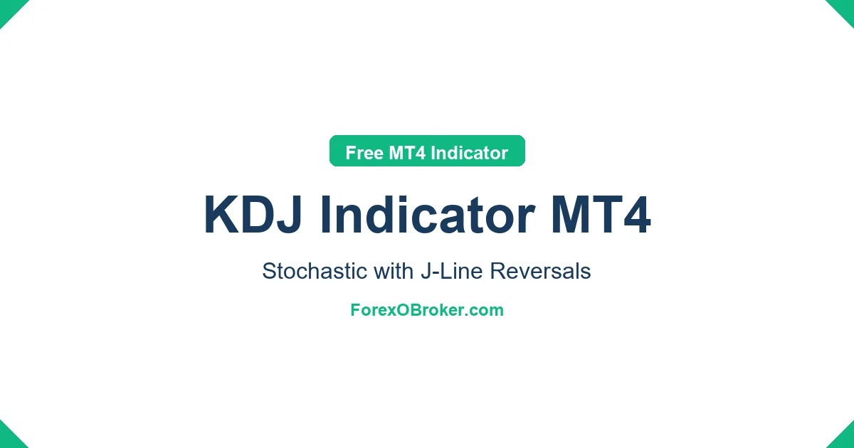 KDJ indicator on MT4 EURUSD H1 chart showing K, D, and J lines with overbought zones